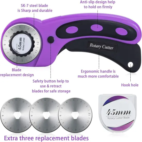 Rotary Cutter Set,Sewing Quilting Supplies,45mm Fabric Cutters,A3 Cutting Mat for Sewing,Acrylic Rulers,Scissors,Exacto Knife,Clips,Beginners Sewing Accessories,Fabric Cutter Kit {2}