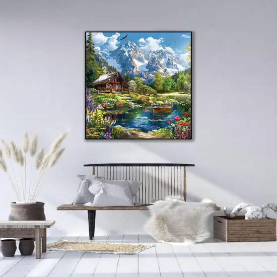 Landscape Paint by Numbers Kit for Adults On Canvas,DIY Easy Adult Paint by Number Kits Forest Log Cabin,Paint by Color Eagle Acrylic Paint Painting Home Wall Decor 16x20inch (Without Frame) {3}