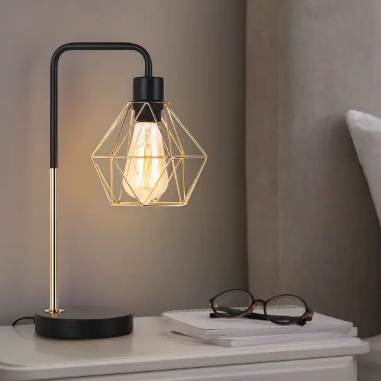 Modern Gold Geometric Table Lamp Diamond Cage Shade Bedside Light for Bedroom, Office, or Living Room UL Certified, E26 Bulb Compatible, Elegant Industrial Decor {4}