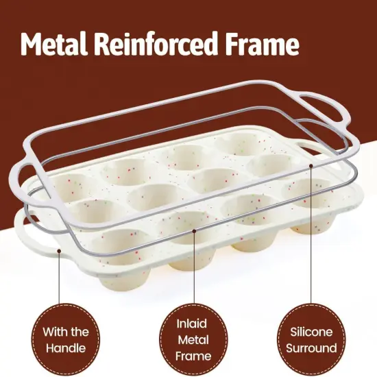 Silicone Muffin Pans for Baking, Metal Reinforced Frame 12 Cups Regular Size Silicone Cupcake Pan Nonstick Muffin Tin for Baking Muffin, Cupcake, Frittatas,BPA Free, Dishwasher Safe {4}