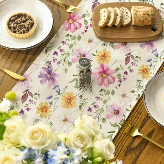 Eucalyptus Flowers Daisy Floral Spring Table Runner, Seasonal Summer Kitchen Dining Table Decoration for Home Party Decor 13x72 Inch {4}