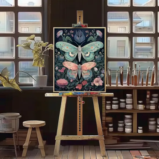 Paint by Numbers Kit for Adults Beginners and Kids, 16" Wx20 L Canvas Pictures Drawing Acrylic Paintwork with 3 Pcs Paintbrushes, Butterflies in Flowers {4}