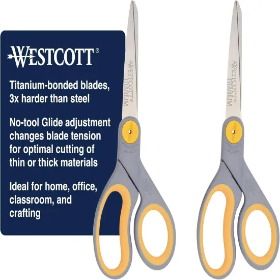 8-Inch Titanium Scissors For Office and Home, Yellow/Gray, 2 Pack {1}