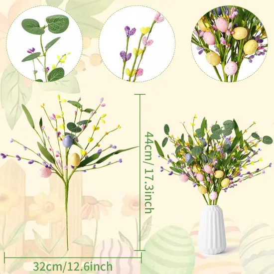 6PCS Easter Egg Stems Flowers Artificial Spring Flowers Floral Stems Easter Decorations Artificial Easter Floral Picks and Sprays Berry Stems for Easter Home Vase Table Centerpieces Wreath {2}