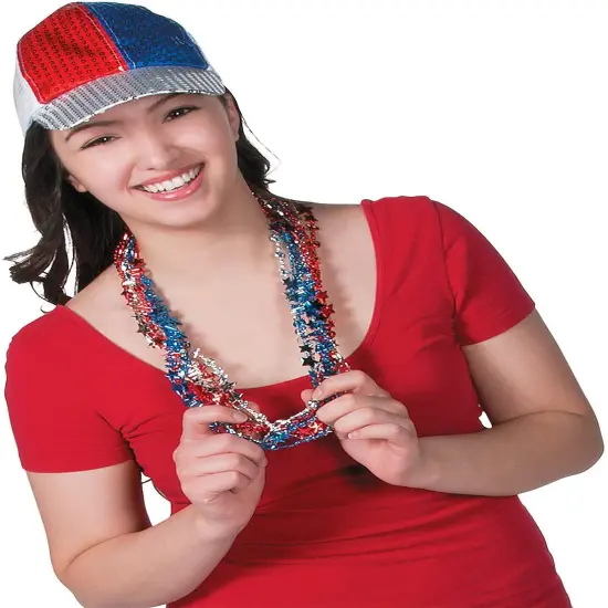 4E's Novelty 72 Pack Beaded Necklace - Red White and Blue Necklace, 4th of July Accessories {2}