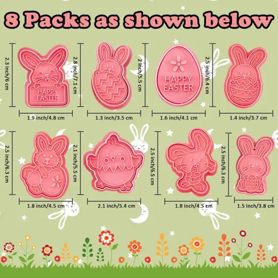 8 Styles Easter Bunny Cookie Cutters, Easter Biscuit Fondant Pastry Cookie Cutter Stamps for Baking, Easter Fun Cookie Cutters Shapes with Bunny Egg Carrot for Party Decorations {2}