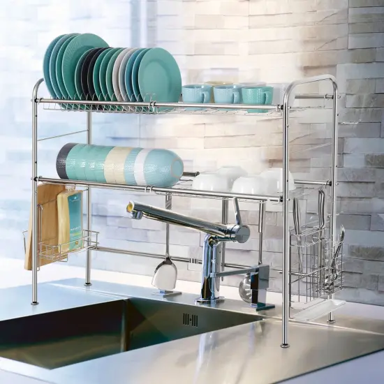 Over Sink Dish Drying Rack 2-Tier Large Capacity Stainless Steel Organizer with Non-Slip Suction Cups & Cutting Board Holder Space-Saving for Small Kitchens, Apartments {1}