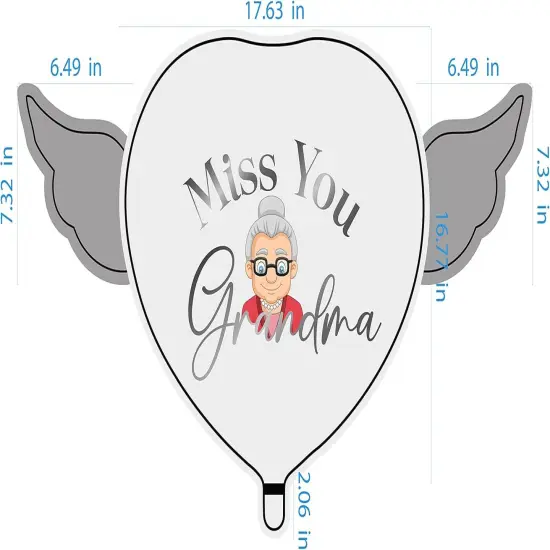 Miss You Grandma Heavenly Balloons heart shaped with angel wings (Pink) {2}