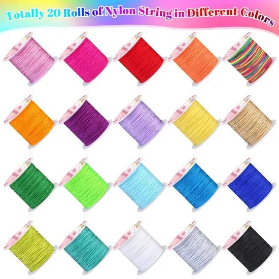 Nylon String for Bracelets, 20 Rolls Chinese Knotting Cord Nylon Beading Thread for Kumihimo, Braided Bracelets, Beading, Necklaces, Macrame Craft, Wind Chime, Jewelry Making {2}