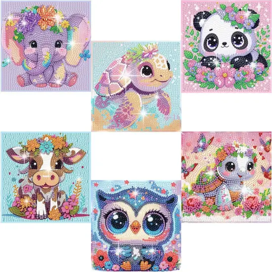 6 Pack 5D Cartoon Diamond Painting Kits for Kids Beginners,Cute Animals DIY Diamond Art Kit for Kids {1}