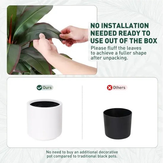 Artificial Dracaena Plant Indoor 4 FT, Fake Tree with White Planter, Faux Yucca Silk Floor Plants Indoor {3}