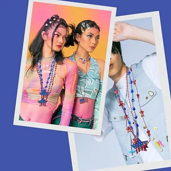 4E's Novelty Patriotic Beads &ndash; 72 Pack Red White Blue Beaded Necklaces, 4th of July Party Favors {4}