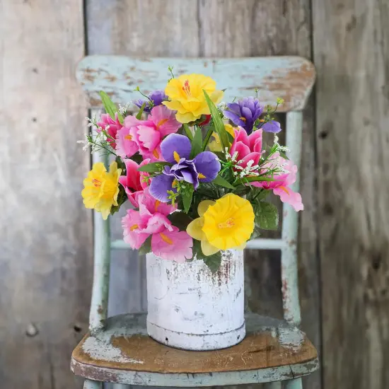 14 Stems Fake Silk Flowers Bouquet Artificial Daffodils with Tulips Flowers {5}