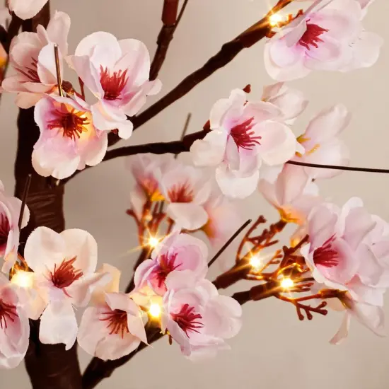24IN Lighted Cherry Blossom Tree 24 Warm White LED Tabletop Artifical Bonsai Tree with Timer Battery Operated for Wedding Party Spring Christmas Home Indoor Japanese Room Decor {2}