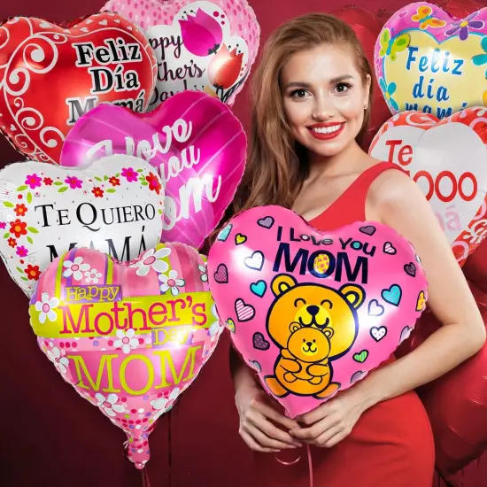 Mother Day Foil Balloons, 24Pcs Premium Happy Mother’s Day Balloons, Large Size Best Mom Day Heart Balloons for Mother's Day Party Birthday Decorations Supplies {4}