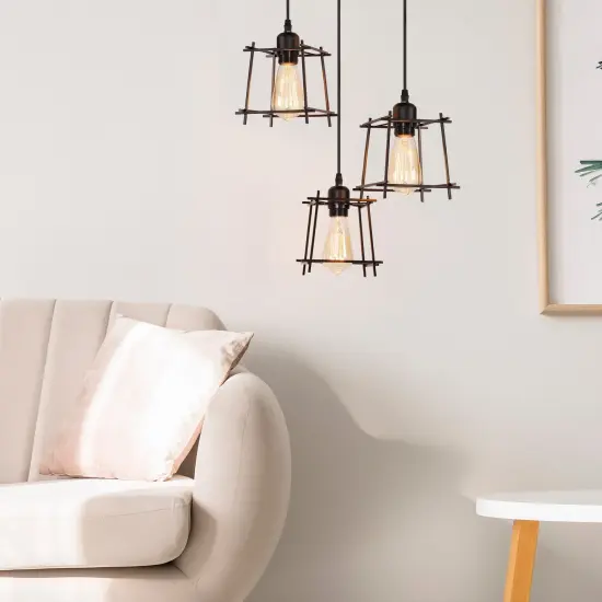 Pendant Hanging Lighting 3 Lights, Industrial Hanging Light Fixtures Chandelier Black Metal Lampshade {4}