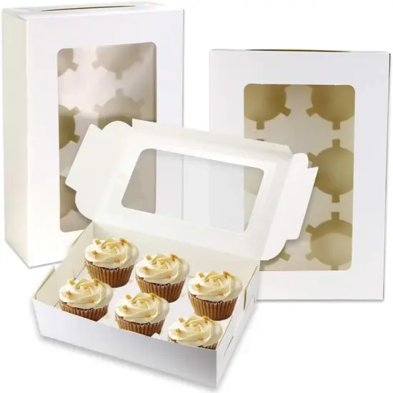 20Pack White Cupcake Boxes with Inserts 6 Holders,White Standard Bakery Boxes with Pvc Window,Cupcake Containers Bakery Cake Box,Auto-Popup Cupcake Containers Carriers Bakery Cake Box(9x6x3inch) {4}