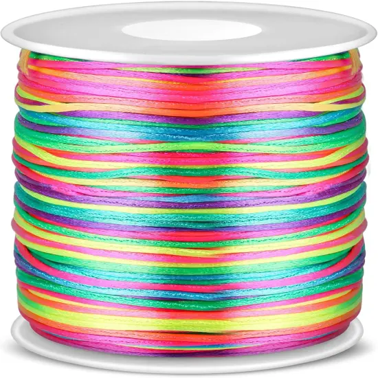 Rainbow Color Nylon Cord, Nylon Craft String, Silky Satin Rattail Cord Beading String for Braided Bracelets, Pendants Necklace, Macrame Keychains, Lanyards, Drawstring Bags, DIY Crafts, Sewing {1}