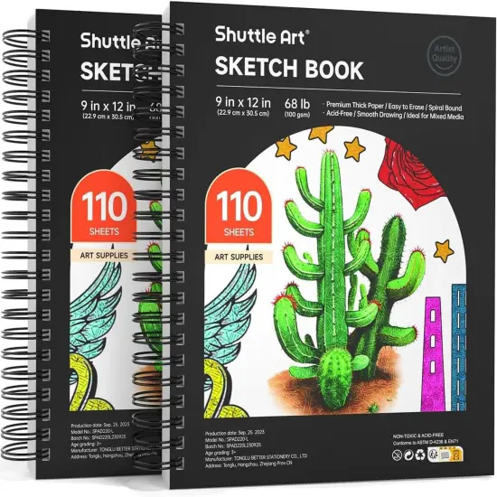 9x12&rdquo; Sketchbook, 220 Sheets Total, Pack of 2(110 Sheets Each), 68lb/100gsm Thick Paper, Spiral Bound Mixedmedia Sketch Pad, Acid-free Drawing Pad for Kids Adults Artists Sketching Drawing {1}