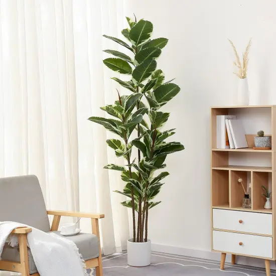 Artificial Rubber Tree Plant 6ft Tall Faux Ficus Tree Potted Fake Tropical Plants Decorative House Plants Large Floor Plants Artificial Trees for Home Office Store Room Decor {1}