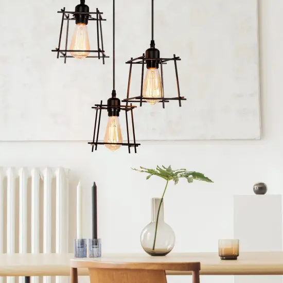 Pendant Hanging Lighting 3 Lights, Industrial Hanging Light Fixtures Chandelier Black Metal Lampshade {5}