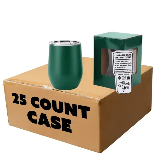 Makerflo 12 oz Powder Coated Wine Tumbler with Leak-Proof Clear Lid, Ideal for Craft and Personalization (Laser Engraving, UV DTF, Epoxy, and Vinyl) Green {1}