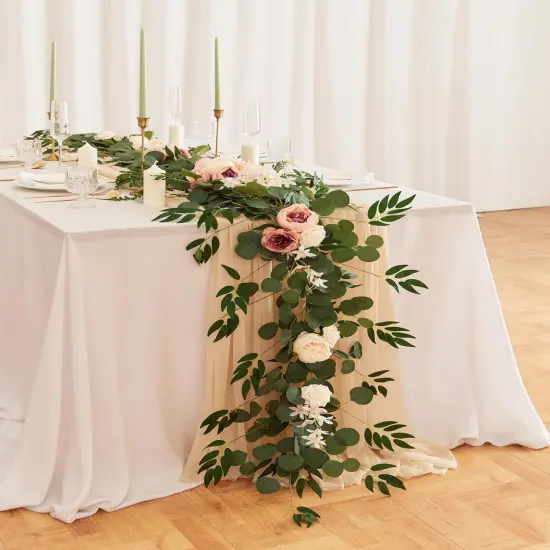 8FT Eucalyptus and Willow Leaf Garland with Artificial Flowers Fake Flower Peony Rose Vine Greenery Decorative Wall Hanging Plant for Spring Wedding Arch Door Arrangement Party Decor {2}