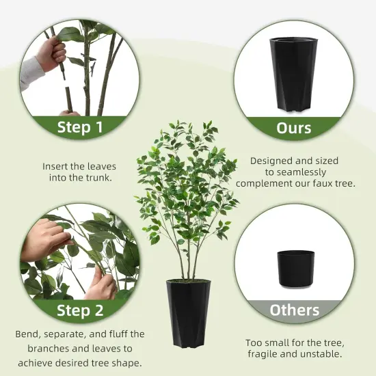 Artificial Ficus Tree 5FT - Faux Plant with Black Diamond Planter - Tall Fake Tropical Ficus Floor Plant Potted - Artificial Silk Tree for Home Office Living Room Decor Indoor {5}