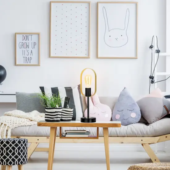 Modern Oval Ring Table Lamp Unique Desk Light with 2 USB Ports & AC Outlet for Bedroom, Office, or Living Room {5}