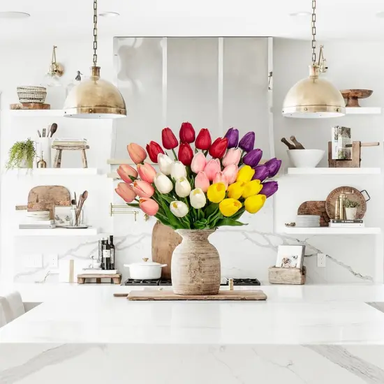 24 Pcs Artificial Tulips Flowers Mixcolor Real Touch Fake Tulips Fake Flowers {3}