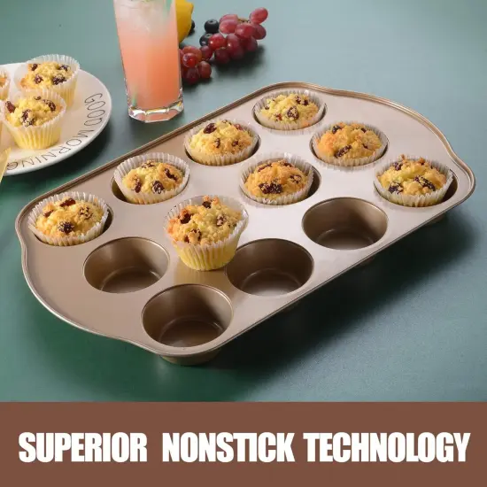 Nonstick Muffin Pan, Mini Cupcake Pan Set, Muffin Tins for Baking, 2 Pack, 12-Cup and 24-Cup, Gold {4}