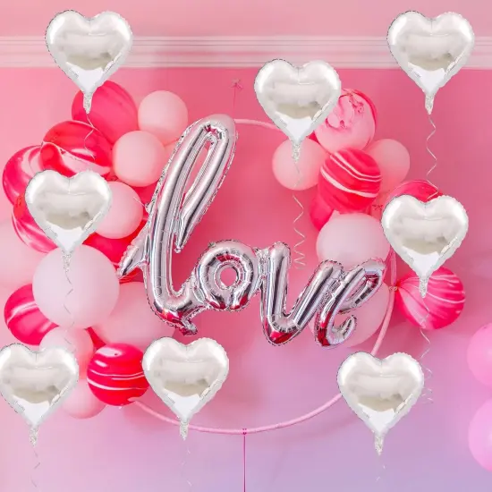 42 Inch Silver LOVE Foil Balloons and 18 Inch Silver Heart Foil Balloons for Valentines Party Wedding Decorations {4}