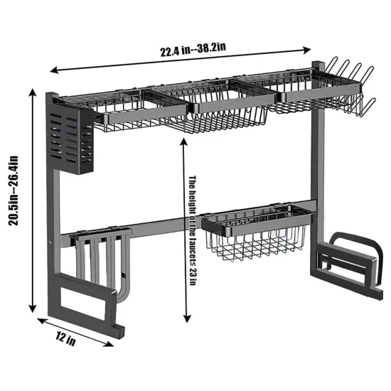 Adjustable Over The Sink Dish Rack Stainless Steel Kitchen Organizer with Removable Utensil Hooks, Rust-Proof Design for Small Spaces {2}