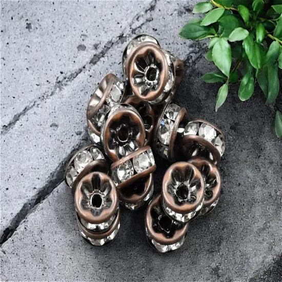 Antique Copper w/ Crystal Rhinestone Rondelle Spacer Beads {1}