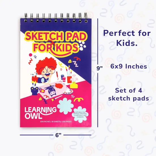 Sketch Pads for Kids, 6x9 inch, 100 Pages, 4 Pack Children Drawing Pads, Spiral Bound Sketch Books, Blank Art Pads for Drawing and Coloring, Doodle Paper Pads {2}