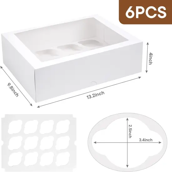 12 Count Cupcake Boxes, 6PCS Cupcake Container with Window Boxes Holding 72 Pastry Box for Birthday Holiday Party Bakery Supplies 13.2"x9.8"x4" {2}