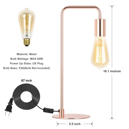 Modern Industrial Rose Gold Table Lamp &ndash; Minimalist Metal Desk Light for Bedroom, Office, and Living Room {2}