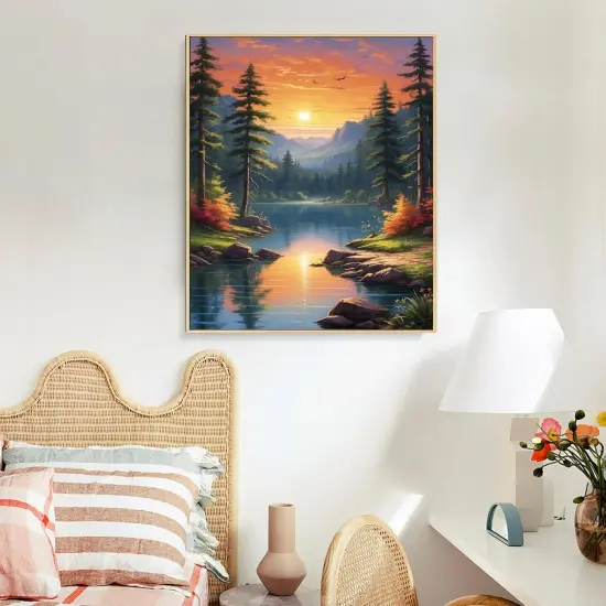 Paint by Numbers Kit for Adults Framed Canvas - 16x20 Inch Lake Landscape Adult Paint by Number Kits with Frame, Sunset DIY Acrylic Framed Canvas for Painting Kits for Adults with Gift Box {2}