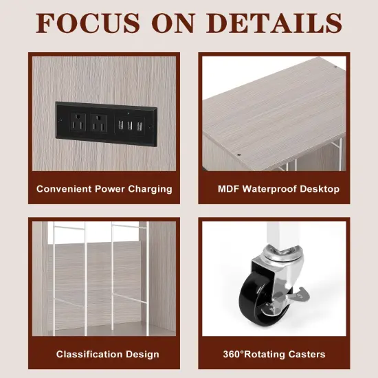 Record Player Table with USB Ports and Outlets Turntable Stand Cabinet {3}