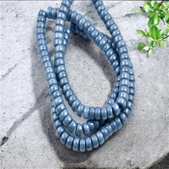 *50* 6x3mm Blue Lustered Opaque Slate Blue Heishi Beads {4}
