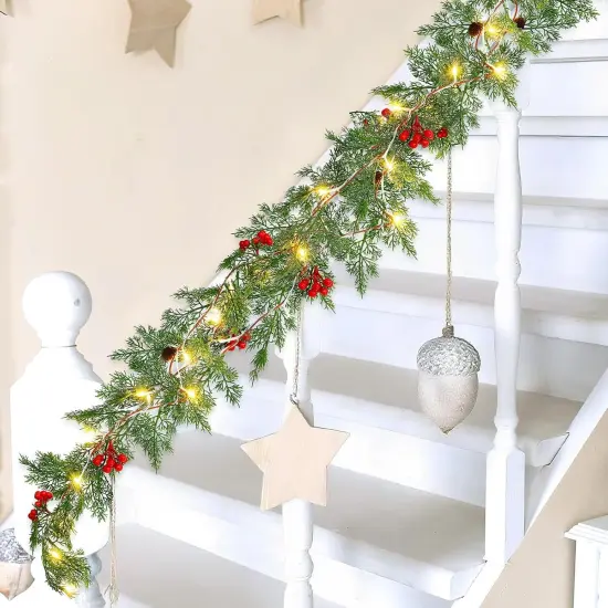 1 Pcs 9 ft Christmas Garland with Light Christmas Lighted Pine Garland {2}