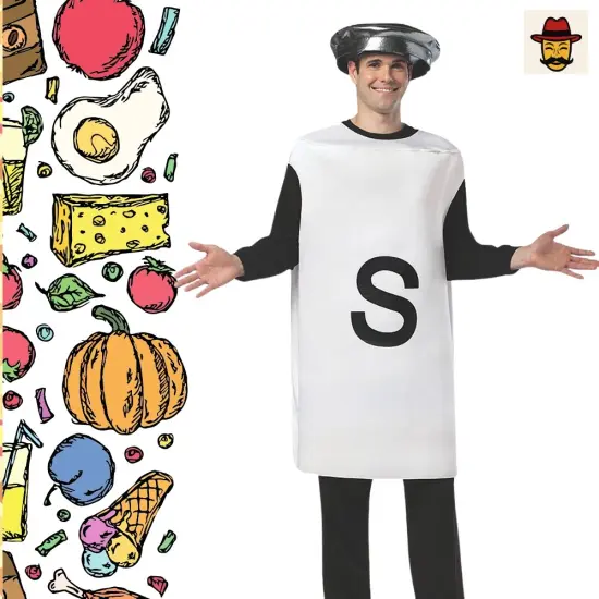 Salt Shaker Costume Funny White Tunic with S Print Headpiece Adult Halloween Party Outfit {5}