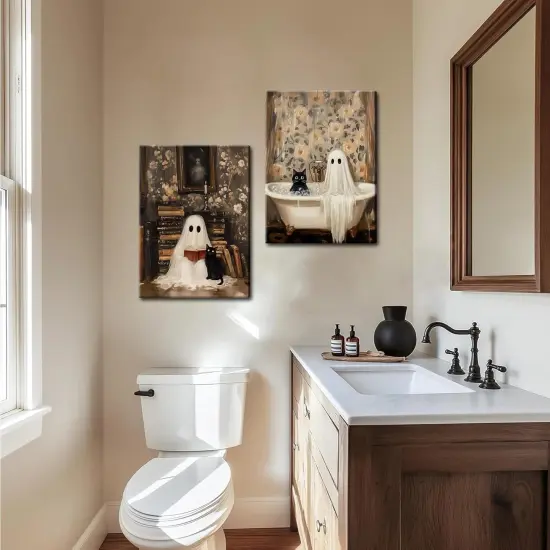 3 Piece Halloween Ghost Canvas Wall Art - 12x16 Inch {2}