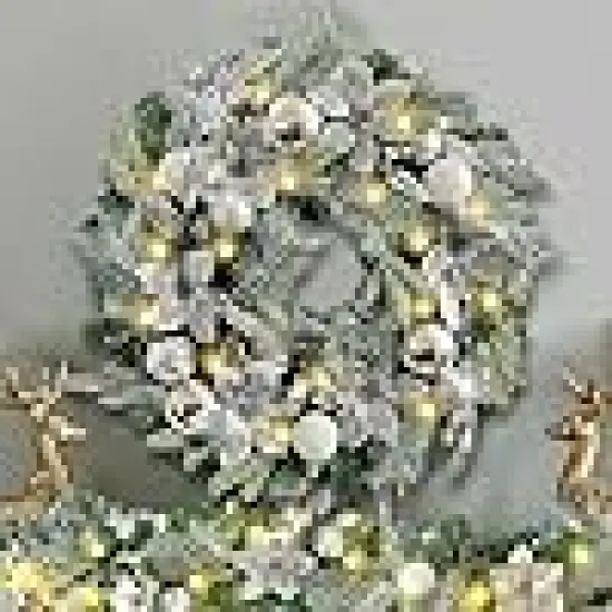 Silver White Christmas Ball Ornaments and Poinsettia FlowersDecorated Garland {4}