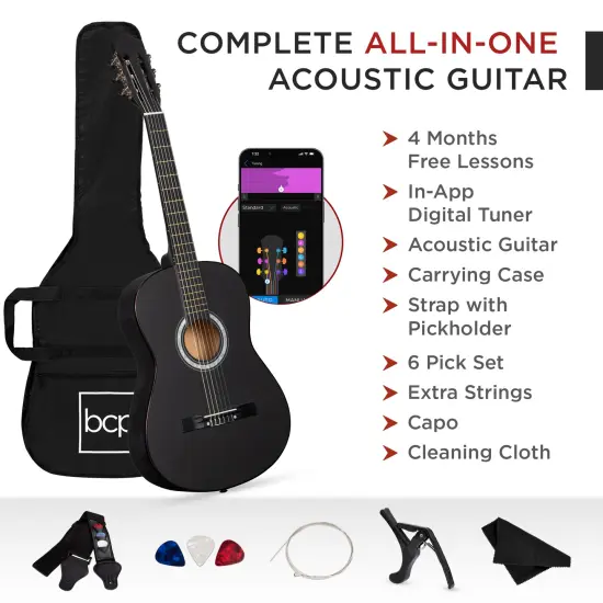 Best Choice Products 38in Beginner Acoustic Guitar Starter Kit w/ Gig Bag, Strap, Strings Black {3}