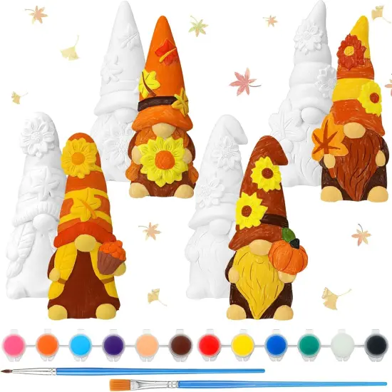 4 Pcs Fall Gnome Ceramic to Paint Kit 5 Inch Ready to Paint Your Own Ceramic Gnome Statues {6}