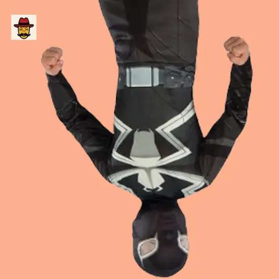 Agent Venom Child Costume Black Jumpsuit Mask Venom Symbol Boot Tops {5}