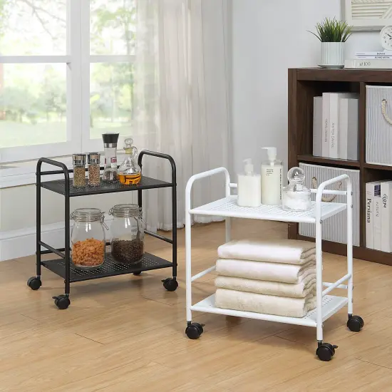 2-Tier Metal Rolling Utility Cart &ndash; Mobile Storage Shelf with Caster WheelsC Black {6}