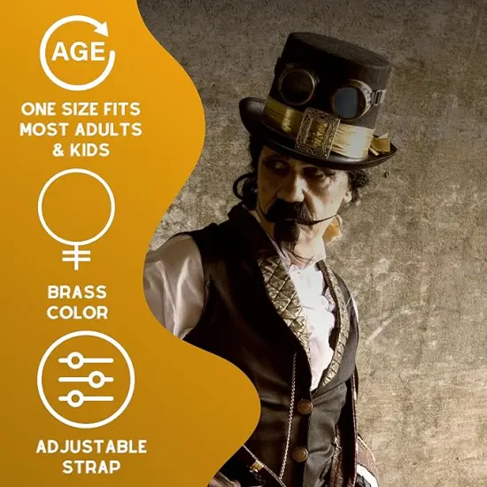 4E's Novelty Steampunk Goggles for Women & Men &ndash; Brass Vintage Steam Punk Glasses Costume Accessory for Mad Scientist, Victorian, Renaissance, Cosplay, Halloween, Rave, Cyberpunk, and Retro Outfits {4}