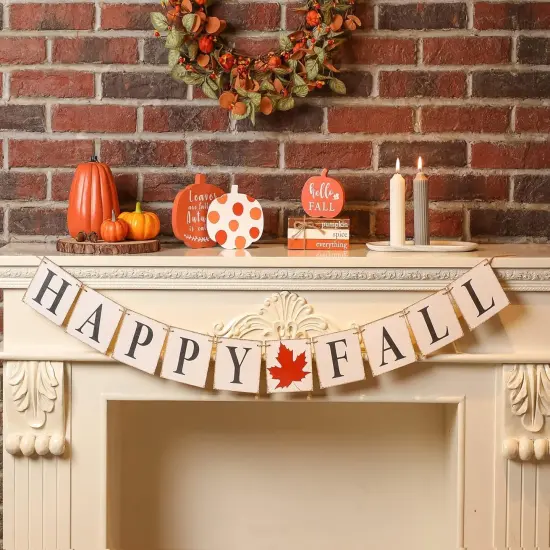 Happy Fall Banner, Vintage Thanksgiving Decor {4}